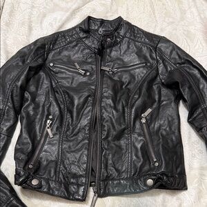 Black Leather Jacket with Zipper Details